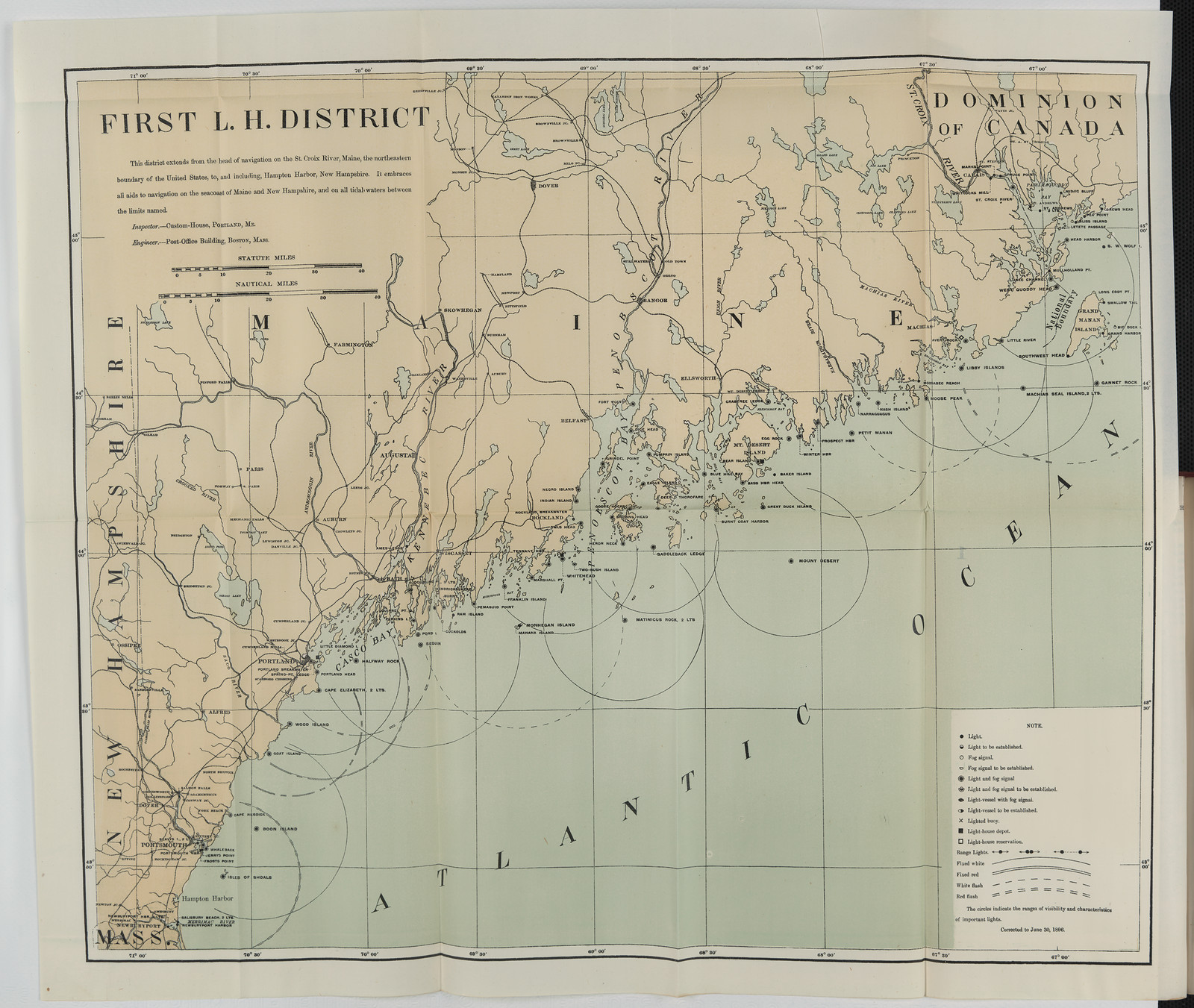First L.H. District map of Maine and New Hampshire coast — antique map