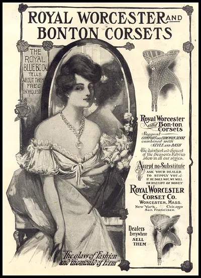 Royal Worcester and Bonton Corsets advertisement with woman portrait
