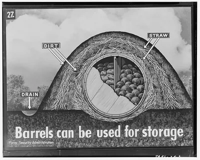 Barrels can be used for storage, Farm Security Administration poster