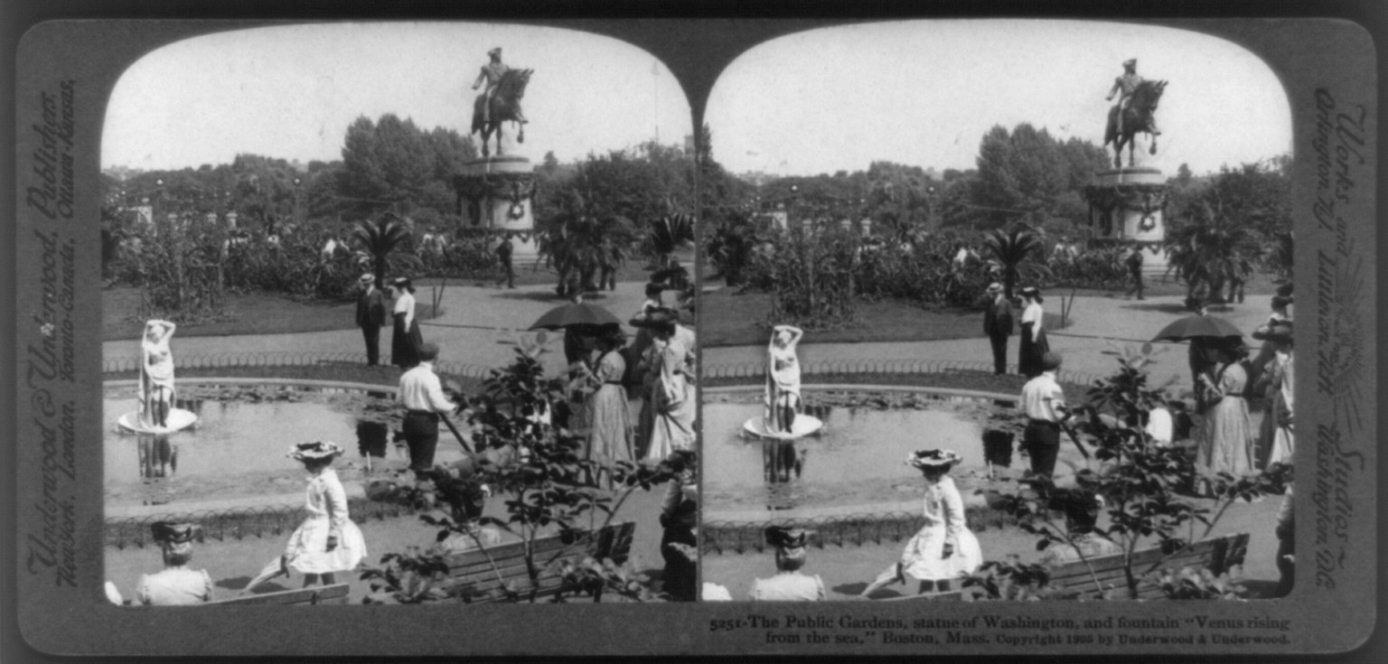 The Public Gardens, statue of Washington, and fountain Venus rising from the sea Boston, Mass. — historic photograph