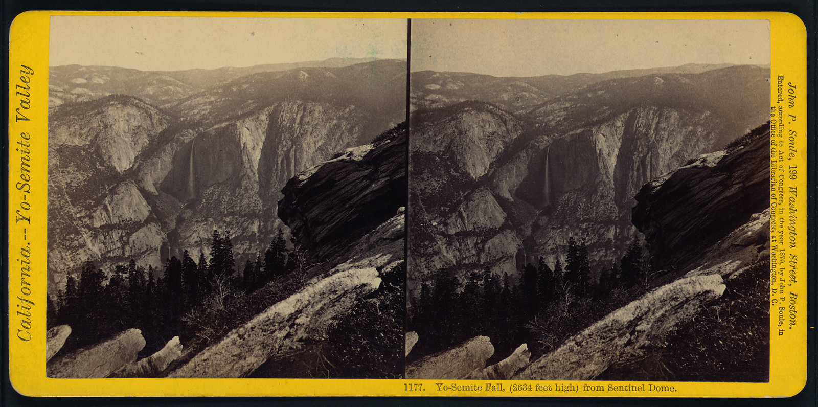 Yo-Semite Fall (2634 feet high) from Sentinel Dome, 1870 — historic photograph