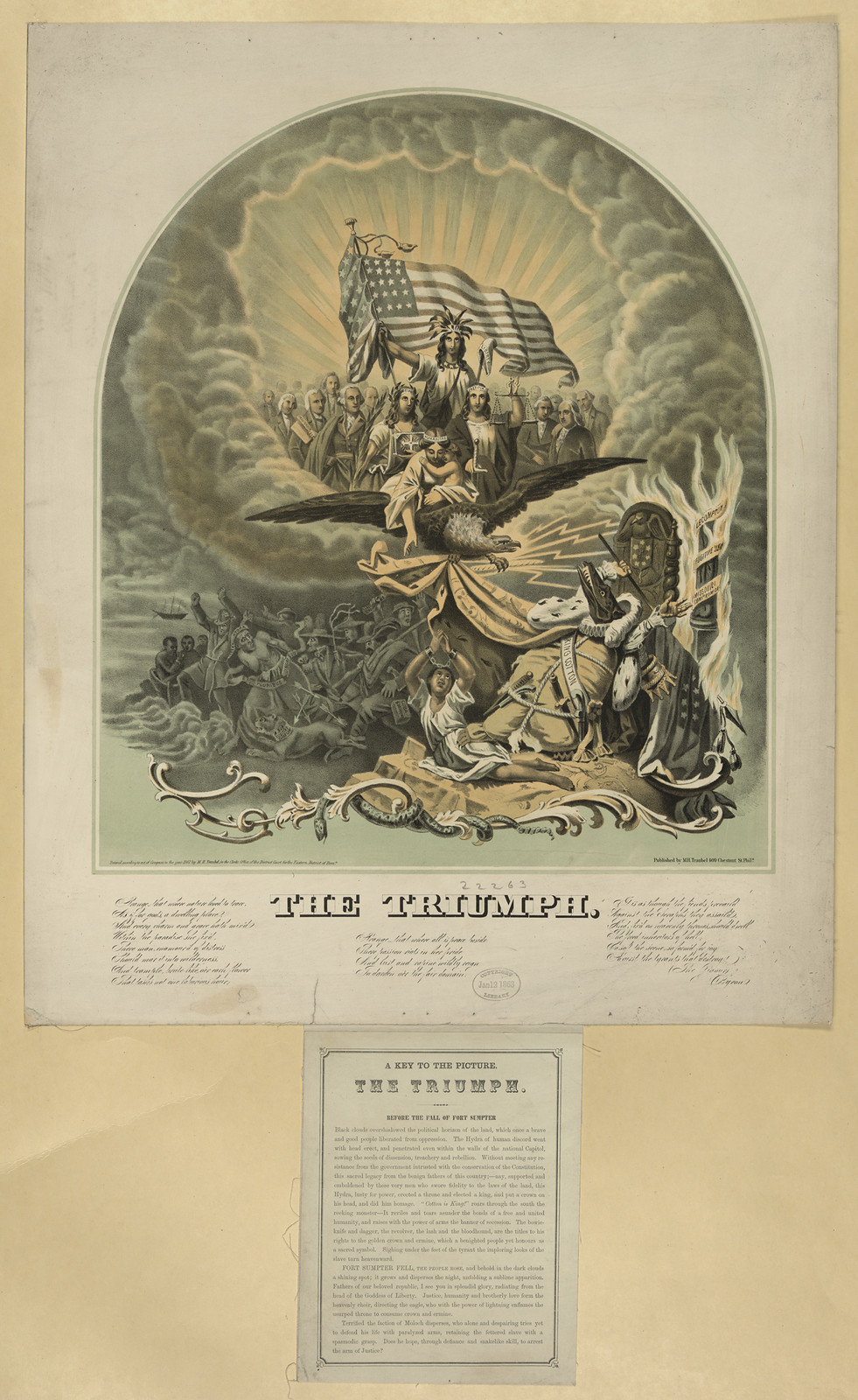 The Triumph, allegorical lithograph with key to the picture — antique lithograph