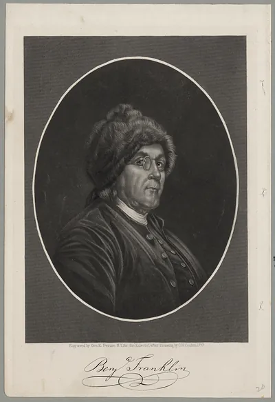 Benjamin Franklin engraved portrait in oval frame