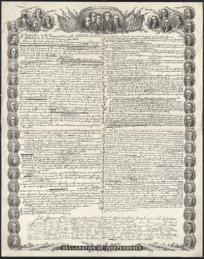 Facsimile of the Declaration of Independence with signers' portraits