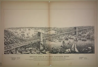 Bird's-eye View of the Great Suspension Bridge, New York