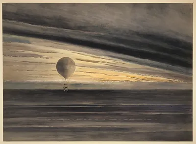 [The balloon Zénith at sunrise or sunset, with five passengers during a long distance flight from Paris to Arcachon in March, 1875]