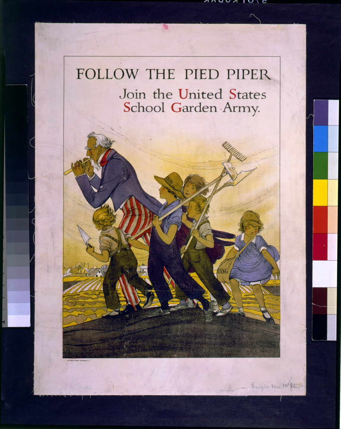 Follow the Pied Piper--Join the United States School Garden Army, Washington, D.C. : The Graphic Company, [1919?] — vintage poster