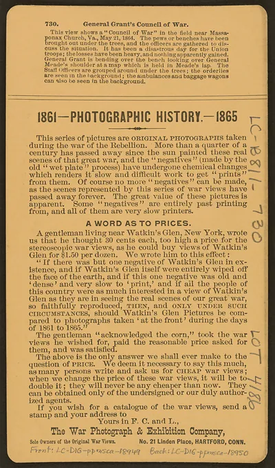 1861-1865 Photographic History page, War Photograph & Exhibition Company