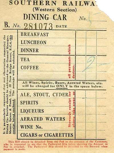 dining car receipt