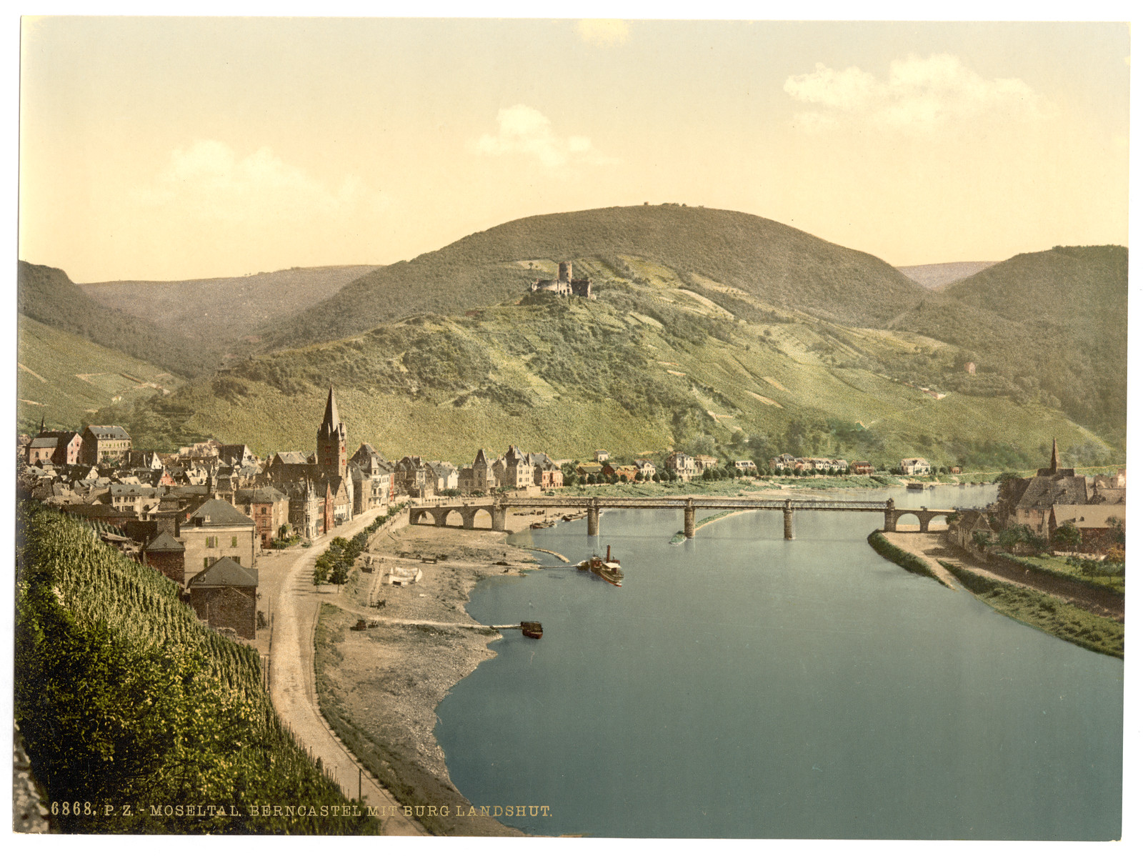 Bernkastel (i.e. Bernkastel-Kues) and Burg Landshut Moselle valley of Germany, [between ca. 1890 and ca. 1900]. — historic print