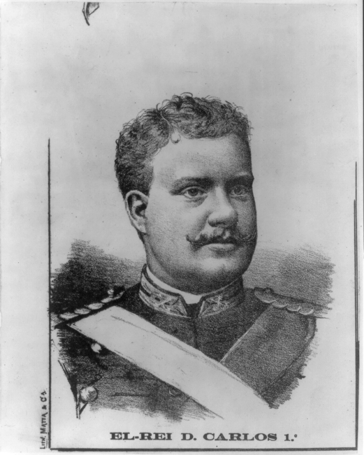[Carlos I, King of Portugal, 1863-1908, bust portrait, facing right] — antique lithograph