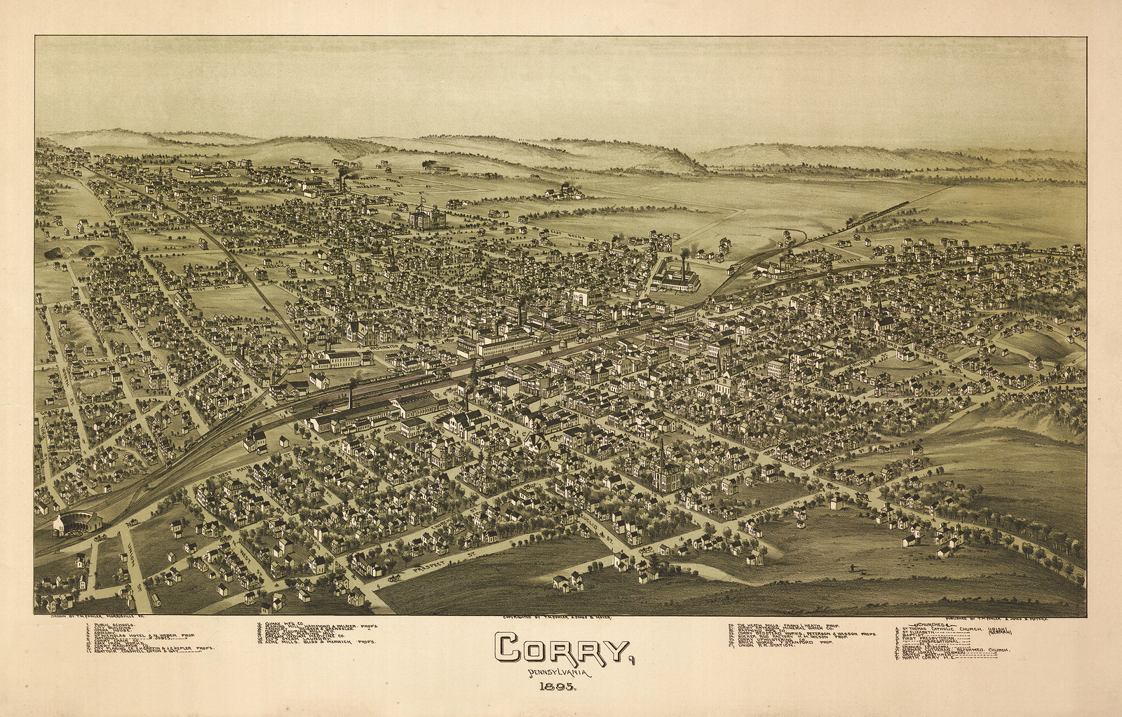 Bird's-eye view of Corry, Pennsylvania, 1893, 1895 — antique map