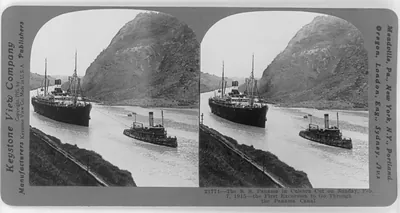 The S.S. PANAMA in Culebra Cut on Sunday, Feb. 7, 1914 - the first excursion to go through the Panama Canal