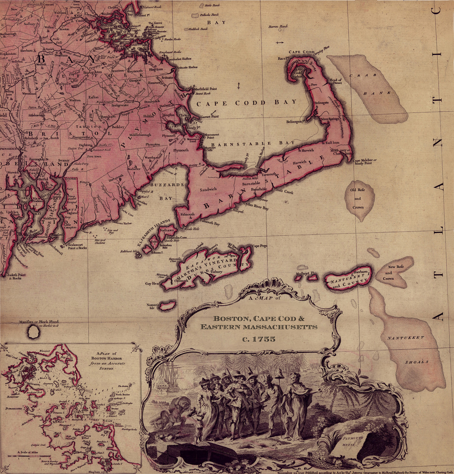 MA Cape Cod Thos Jefferys 1755 — antique map