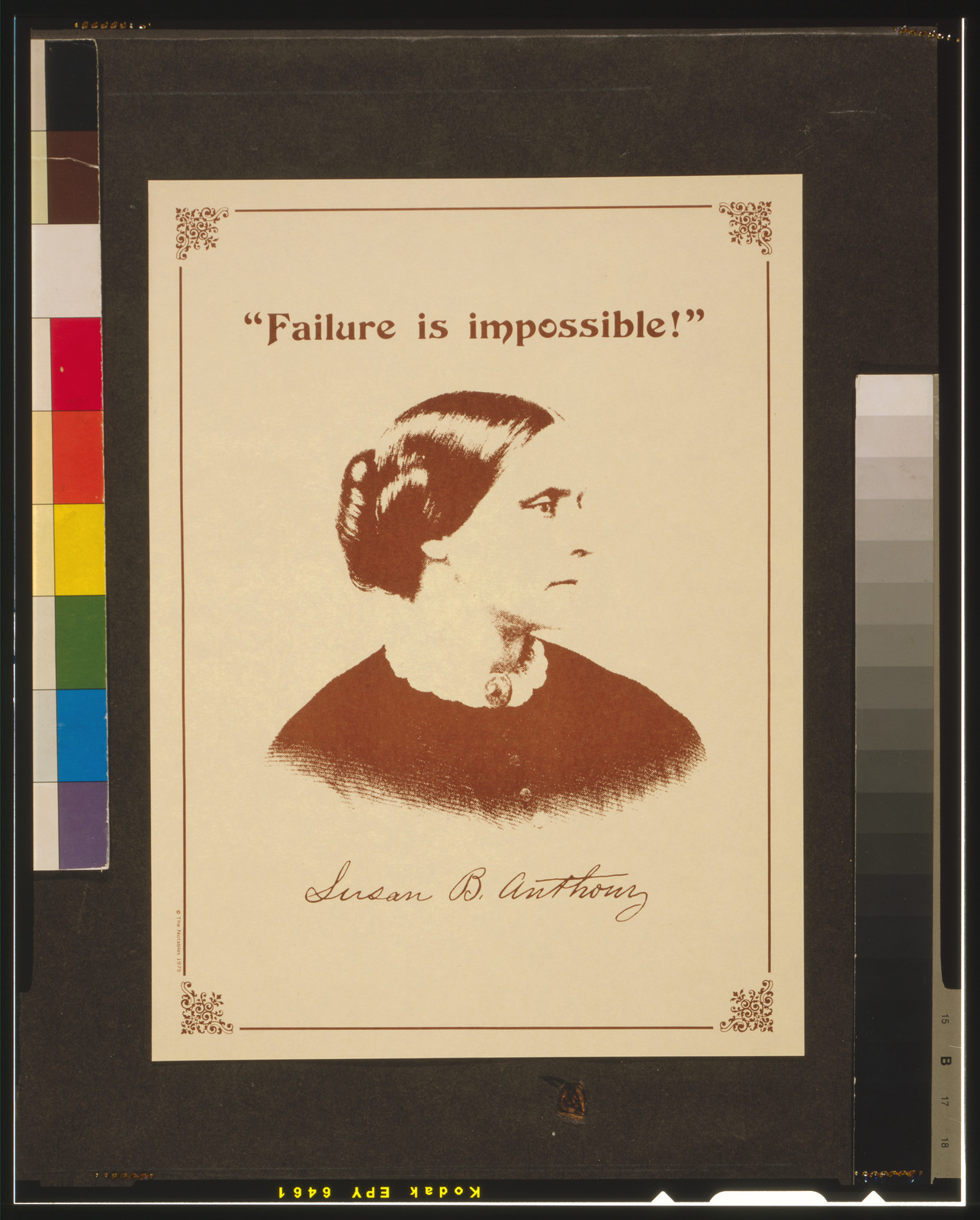 Failure is impossible!" Susan B. Anthony portrait card — historic image