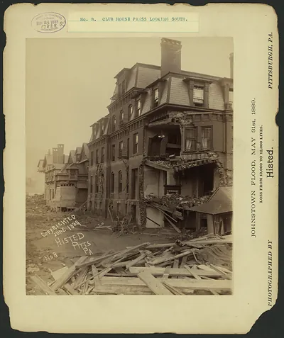 Club house press looking south, Johnstown Flood, May 31st, 1889