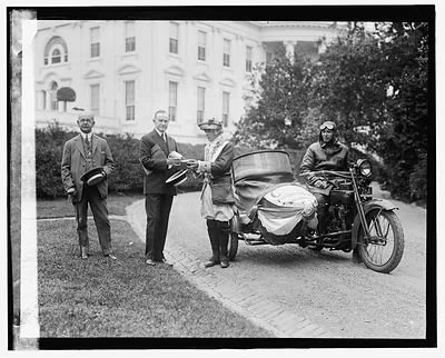 [President Coolidge, sidecar motorcycle, in front of White House, 6/6/24]