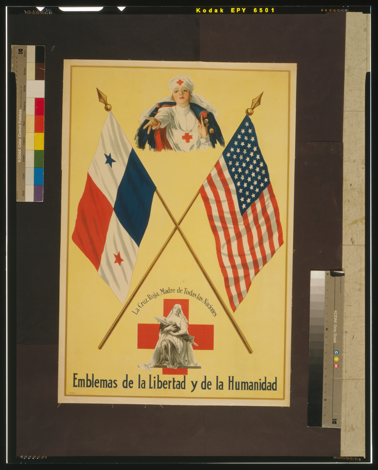 Emblemas de la libertad y de la humanidad La Cruz Roja, Madre de todas las naciones., [between 1914 and 1918] — vintage poster