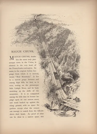 Mauch Chunk: railway climbing wooded hillside engraving