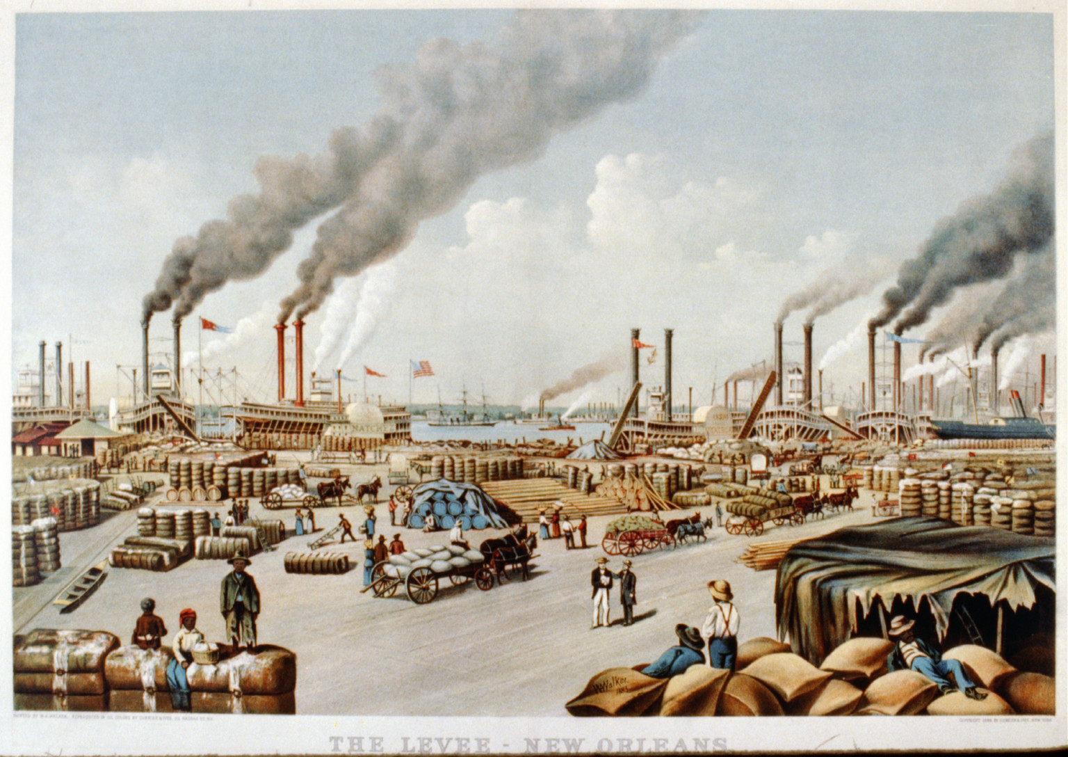 The levee-New Orleans, New York : Published by Currier & Ives, c1884. — antique lithograph