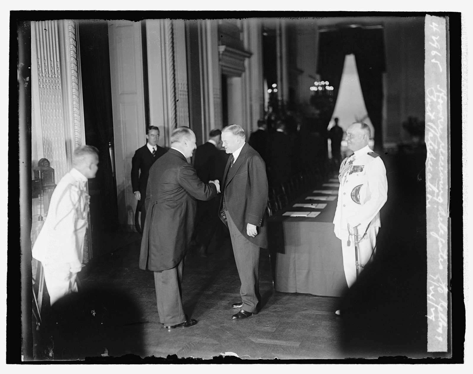 Hoover receiving delegates to Kellogg Pact ratification, 7/24/29, [19]29 July 24. — historic photograph