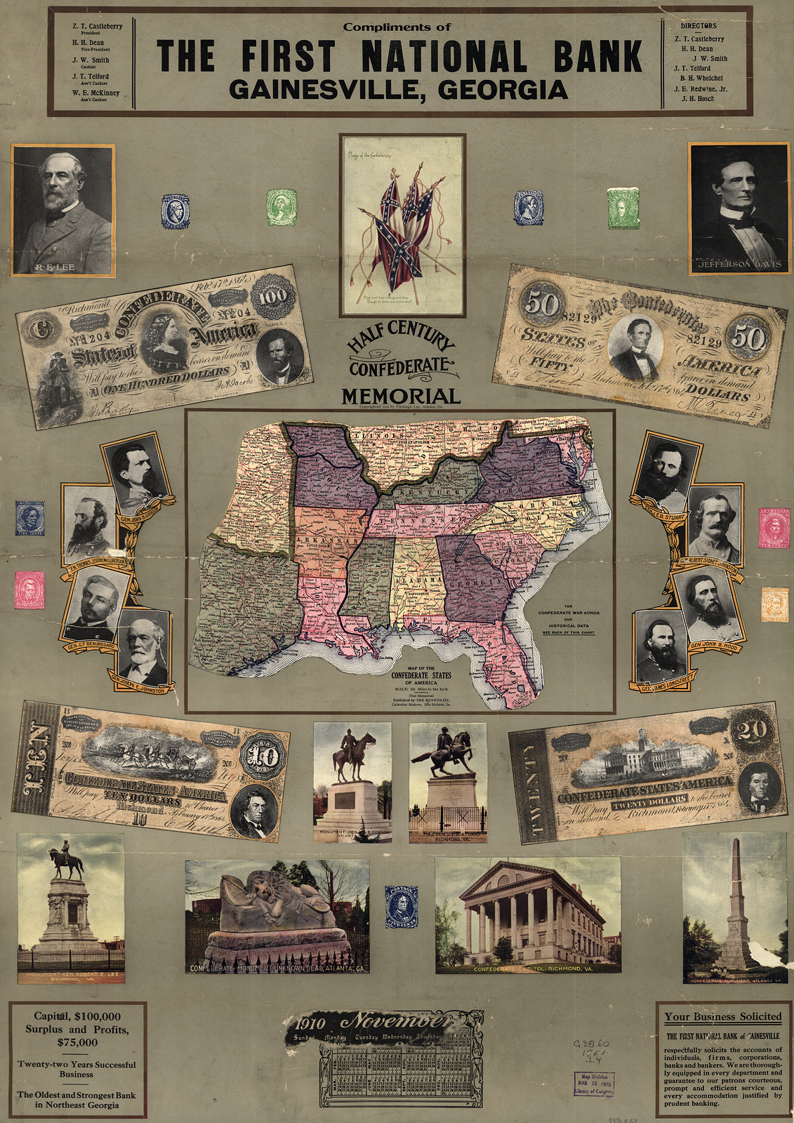 first national bank - confederate flag poster front — vintage poster