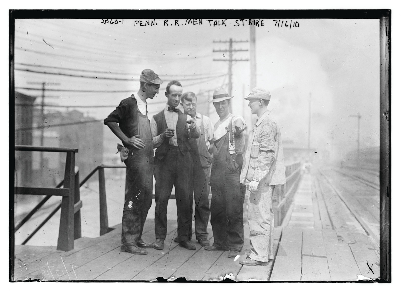 Penn. R.R. men talk strike, n/a — historic photograph