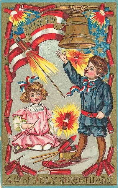 4th of July Greetings with children and fireworks