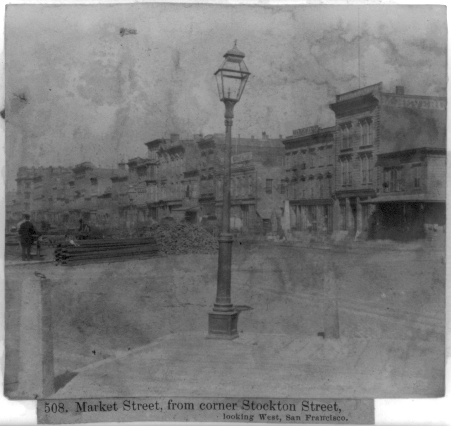 Market Street, from corner Stockton Street, looking West, San Francisco, [published 1866] — historic photograph