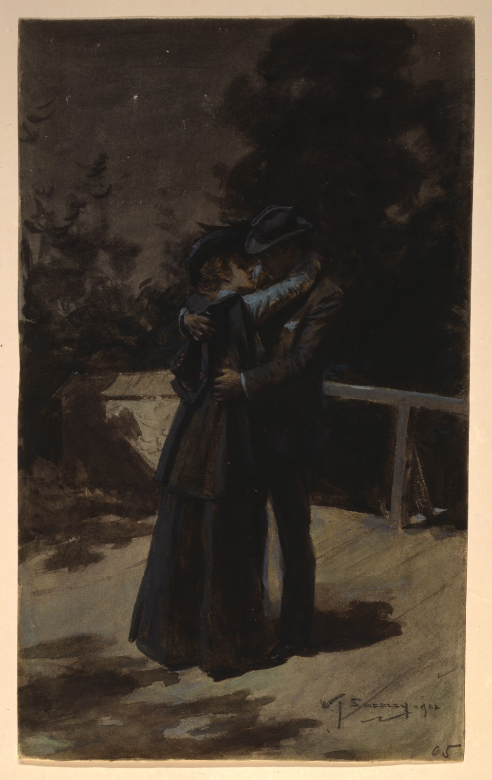 From the Other End of the Little Bridge She Came to Meet Him, 1902 — historic drawing