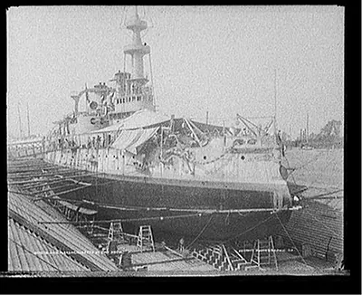 U.S.S. Massachusetts in dry dock