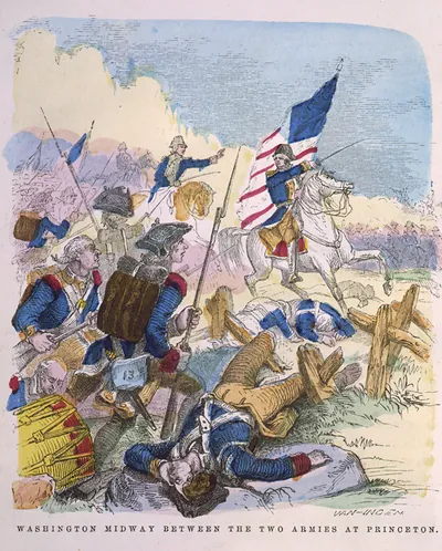 Washington midway between the two armies at Princeton / Van Ingen.