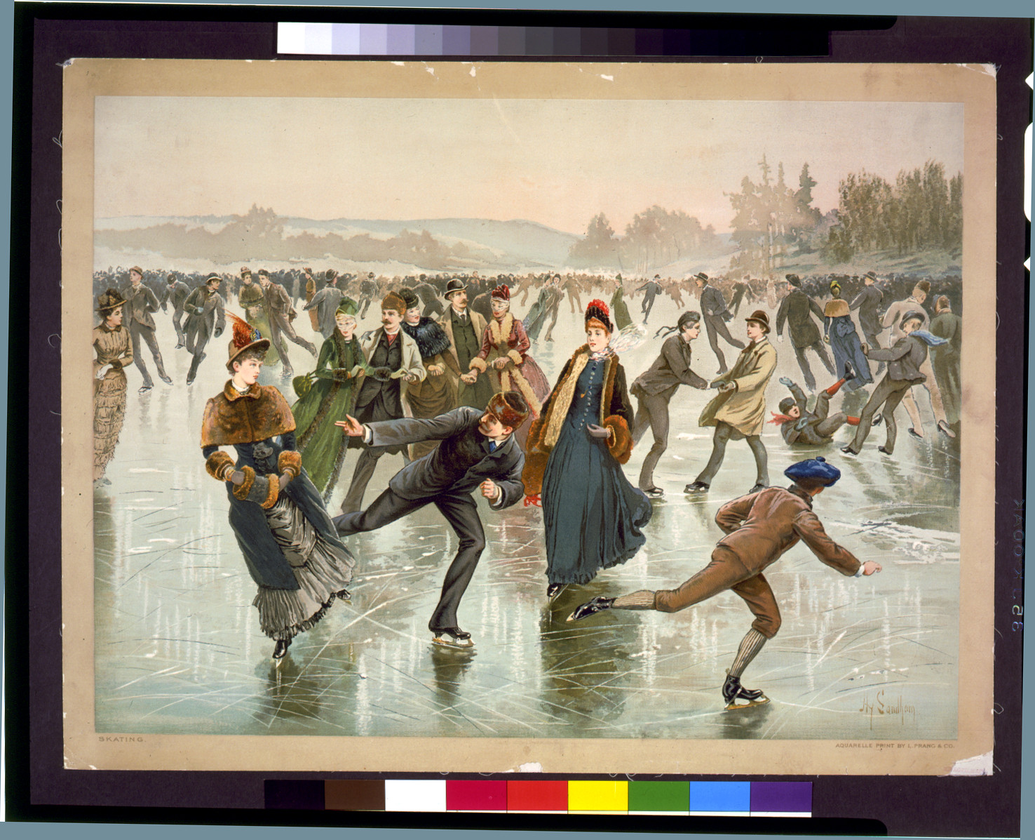 Skating / Hy Sandham ; aquarelle print by L. Prang & Co., [c1885] — antique lithograph