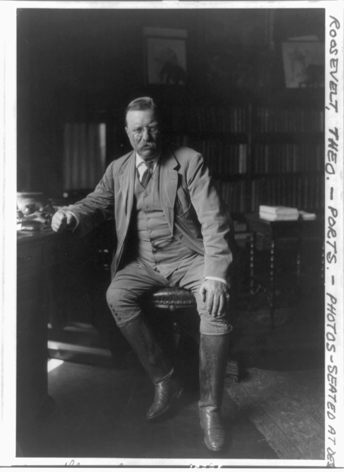 Theodore Roosevelt in his library, Oyster Bay, N.Y., c1912. — historic photograph