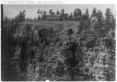 [Grand Canyon]: Grand View Hotel and the cliffs