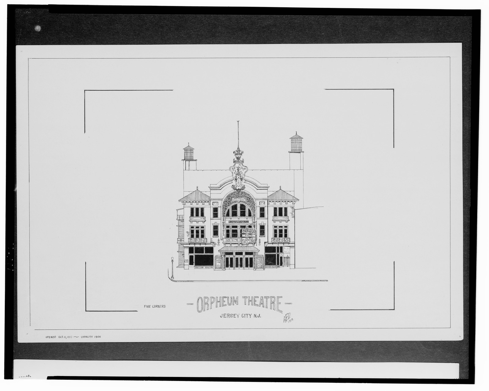 [Orpheum Theatre, Five Corners, Jersey City, New Jersey] / AFD 1919., And Engineering (ADE) Drawings — vintage poster