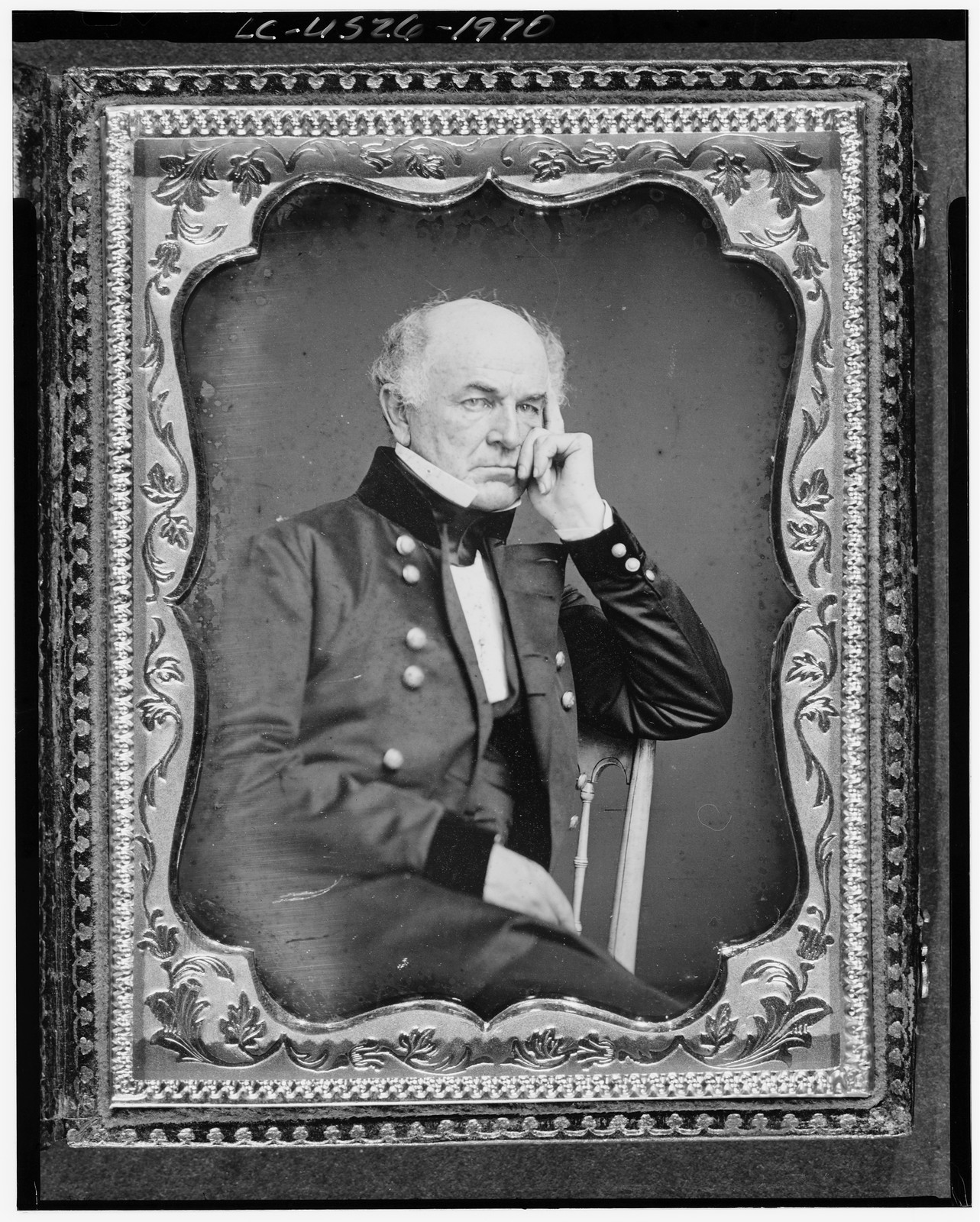 [Ethan Allen Hitchcock, three-quarter length portrait, seated in chair, facing right], [between 1851 and 1860] — historic photograph