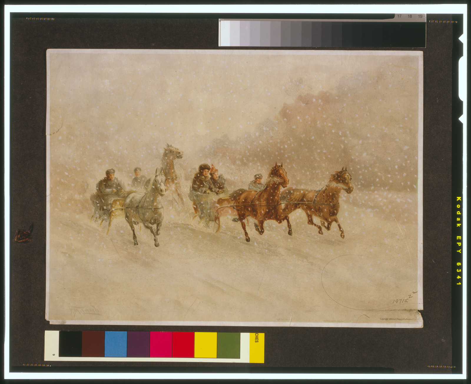 [Sleighs pulled by horses running through snow] / F.M. Lamb., c1894. — antique lithograph