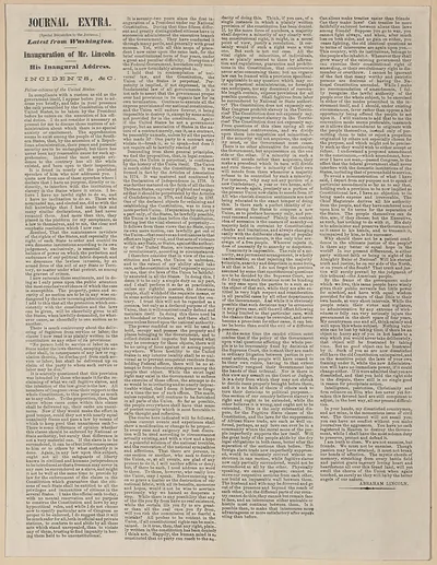 Journal Extra newspaper: Inauguration of Mr. Lincoln, his inaugural address