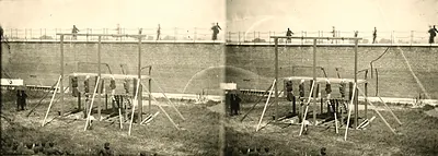 Washington, D.C. Hanging Bodies Of The Conspirators; Guards Only In Yard