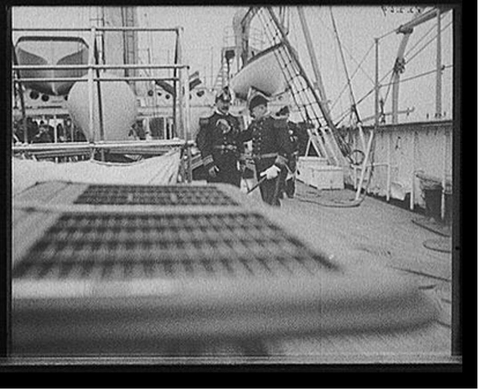 [U.S.S. Chicago, Admiral Schley and Admiral Philip going below], 1899 — historic photograph