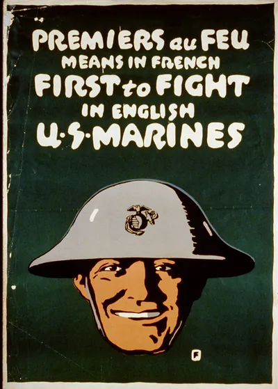 Premiers au feu means in French first to fight in English U.S. Marines / F.