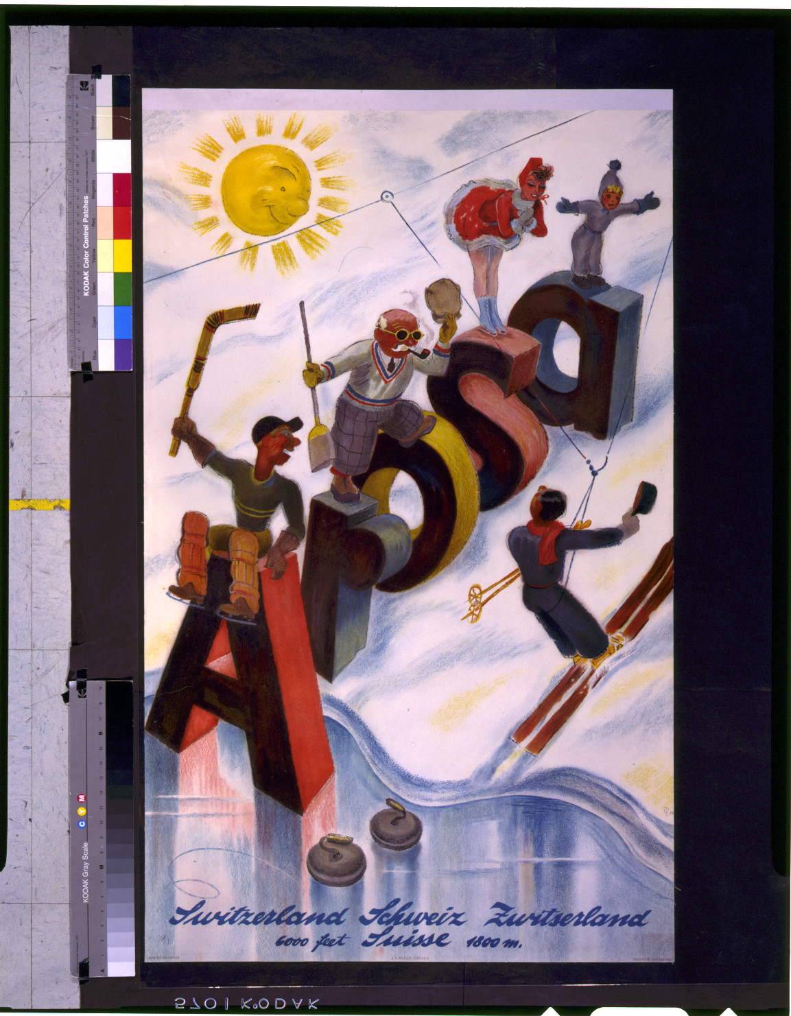 Arosa - Switzerland, Schweiz - Zwitserland, 6000 feet Suisse 1800m., Zürich : J.C. Müller, [1938] — vintage poster