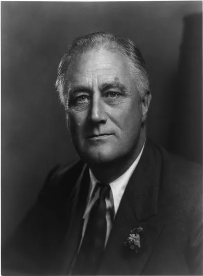 [Franklin Delano Roosevelt, head-and-shoulders portrait, facing left]