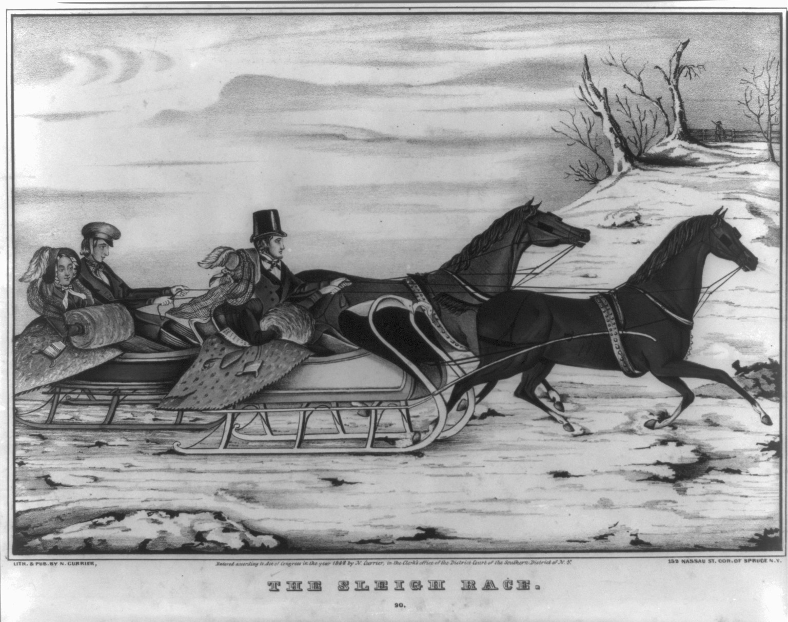 The sleigh race, New York : Published by N. Currier, c1848. — antique lithograph