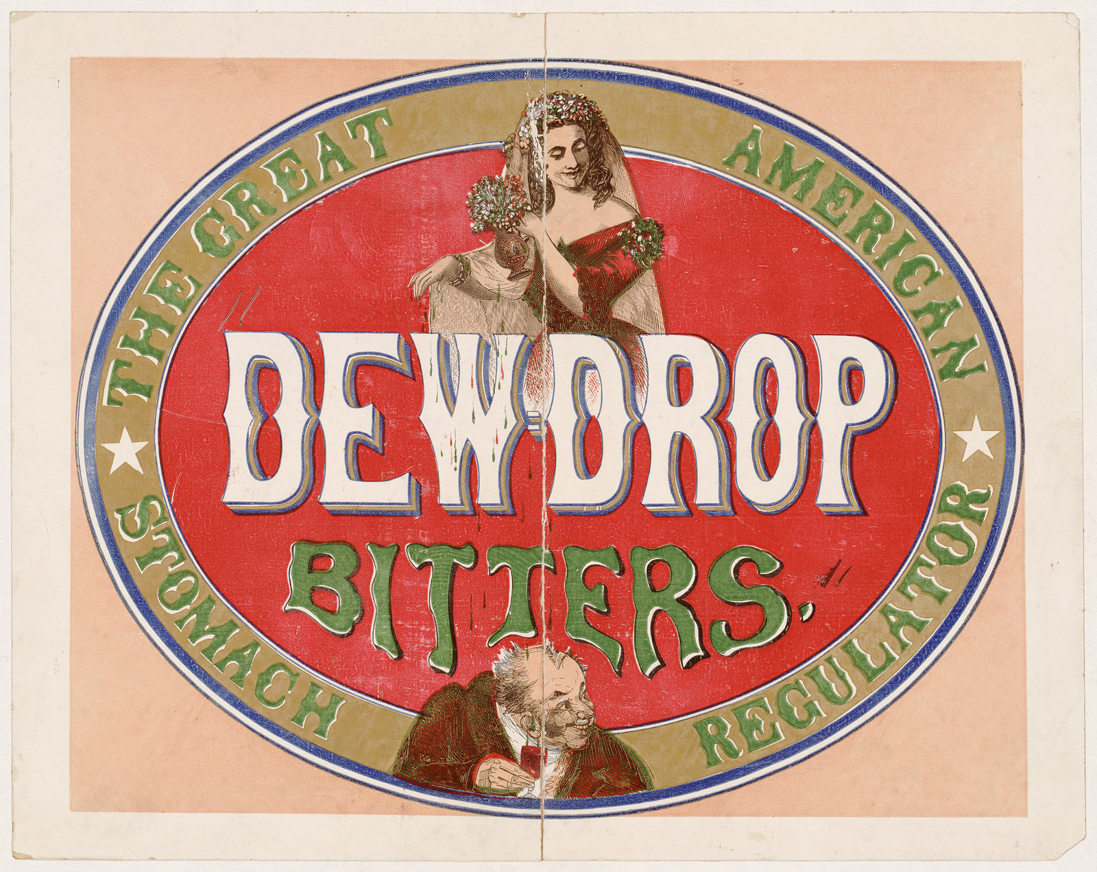 Dew Drop Bitters, The Great American Stomach Regulator label — historic image