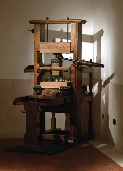Screw Printing Press in a British Library Hallway (London, England)
