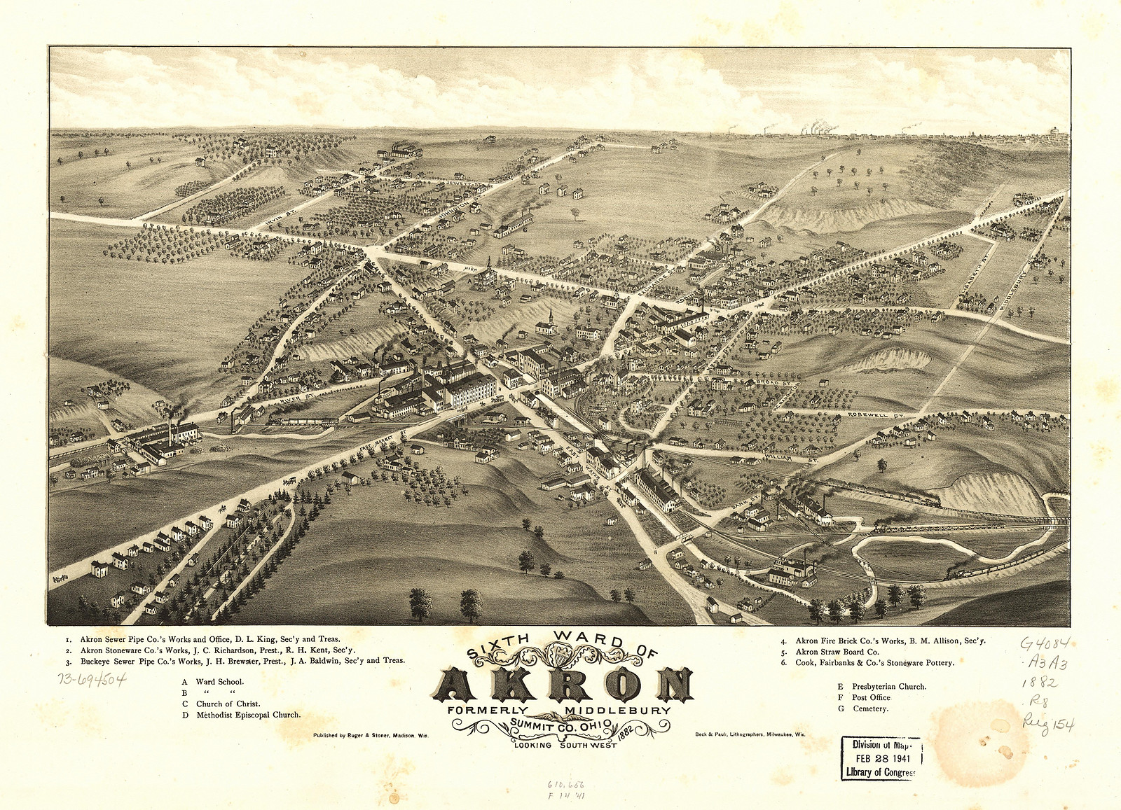 Akron, Ohio, 1882, 1882 — antique map