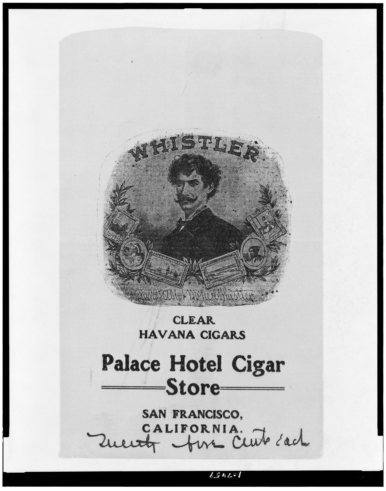 Whistler clear Havana cigars--Palace Hotel cigar store, San Francisco, California, [between 1890? and 192-] — historic print