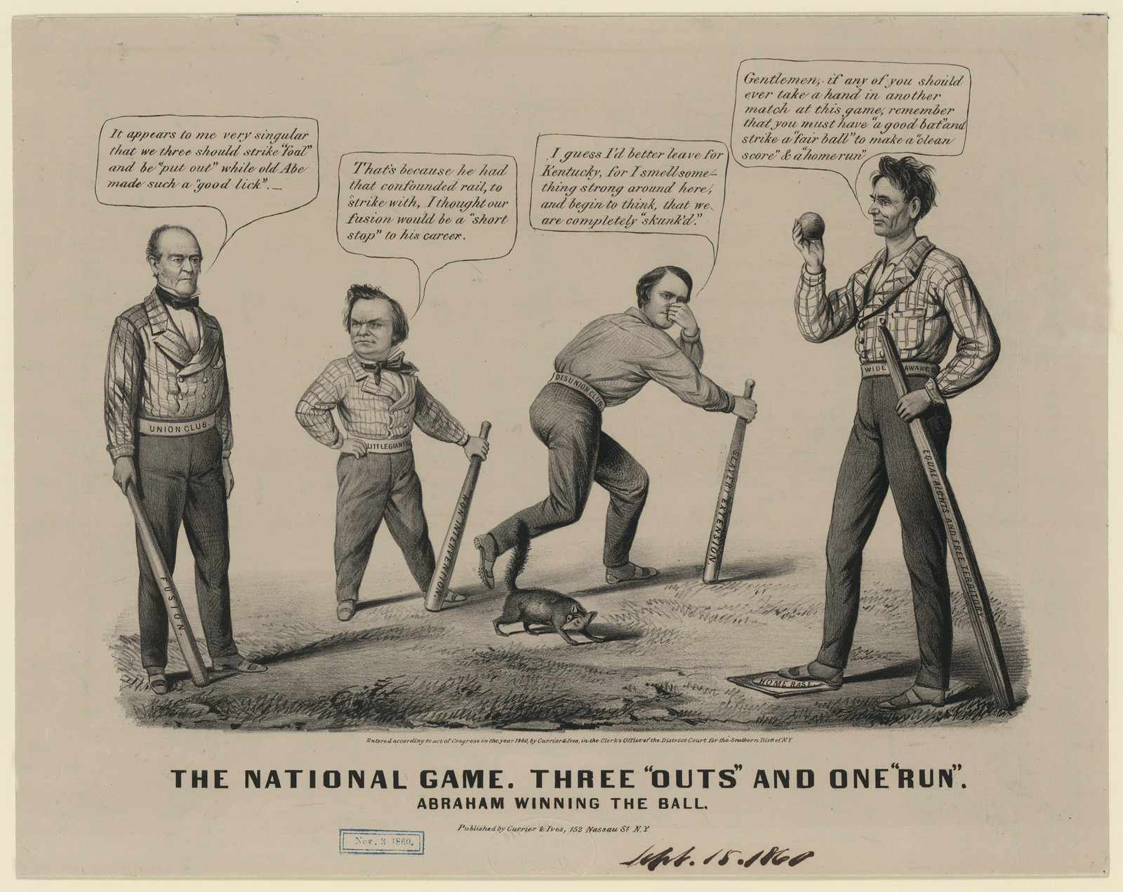The National Game. Three Outs and One Run. Abraham Winning the Ball. — historic image